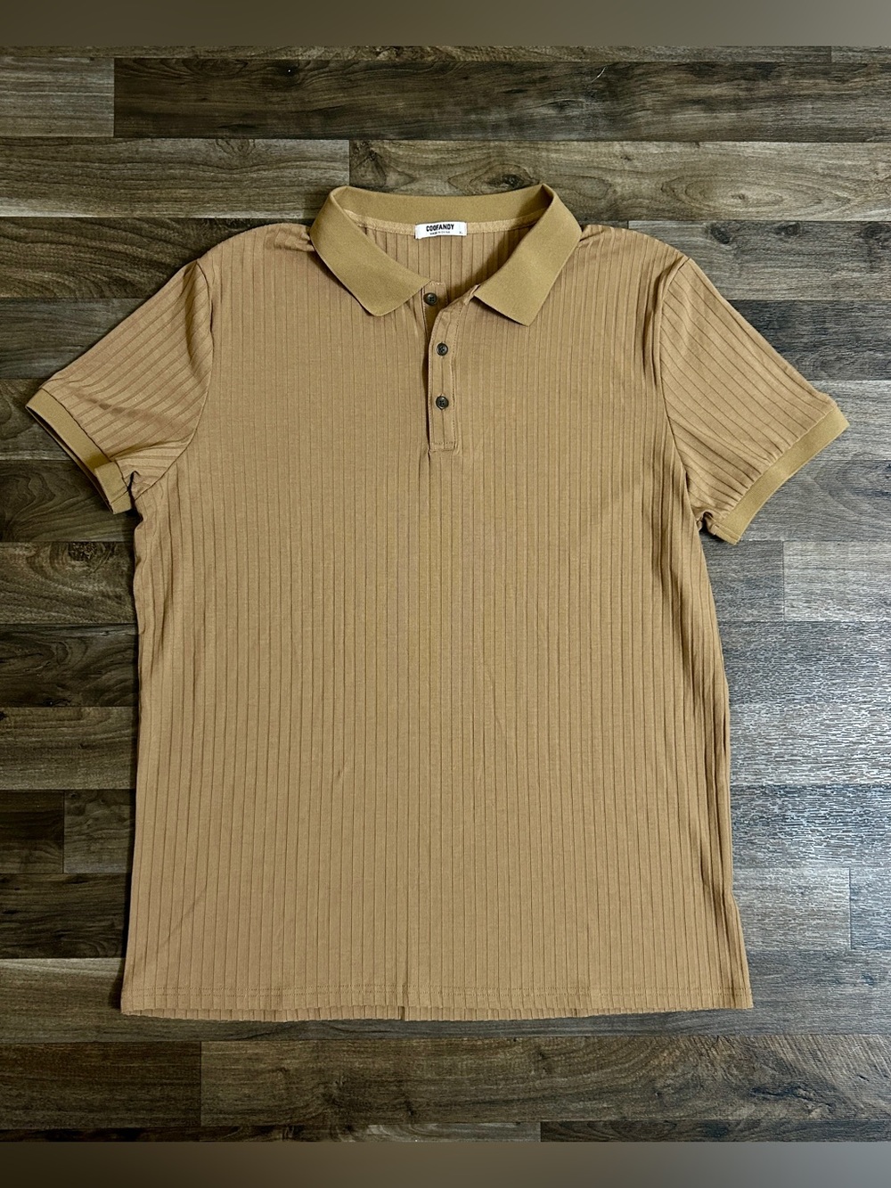 COOFANDY Men’s XL Brown Ribbed Textured Slim Fit Polo Shirt